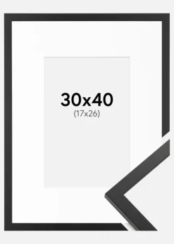 Ramme Trendy Sort 30x40 cm - Passepartout Hvid 18x27 cm
