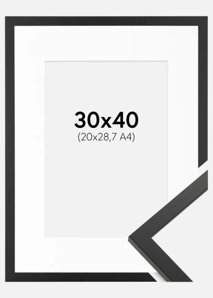 Ramme Trendy Sort 30x40 cm - Passepartout Hvid 21x29,7 cm (A4)