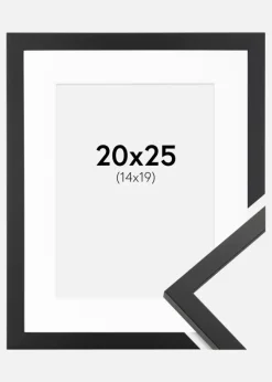 Ramme Trendy Sort 20x25 cm - Passepartout Hvid 15x20 cm