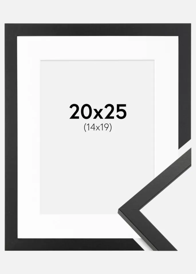 Ramme Trendy Sort 20x25 cm - Passepartout Hvid 15x20 cm