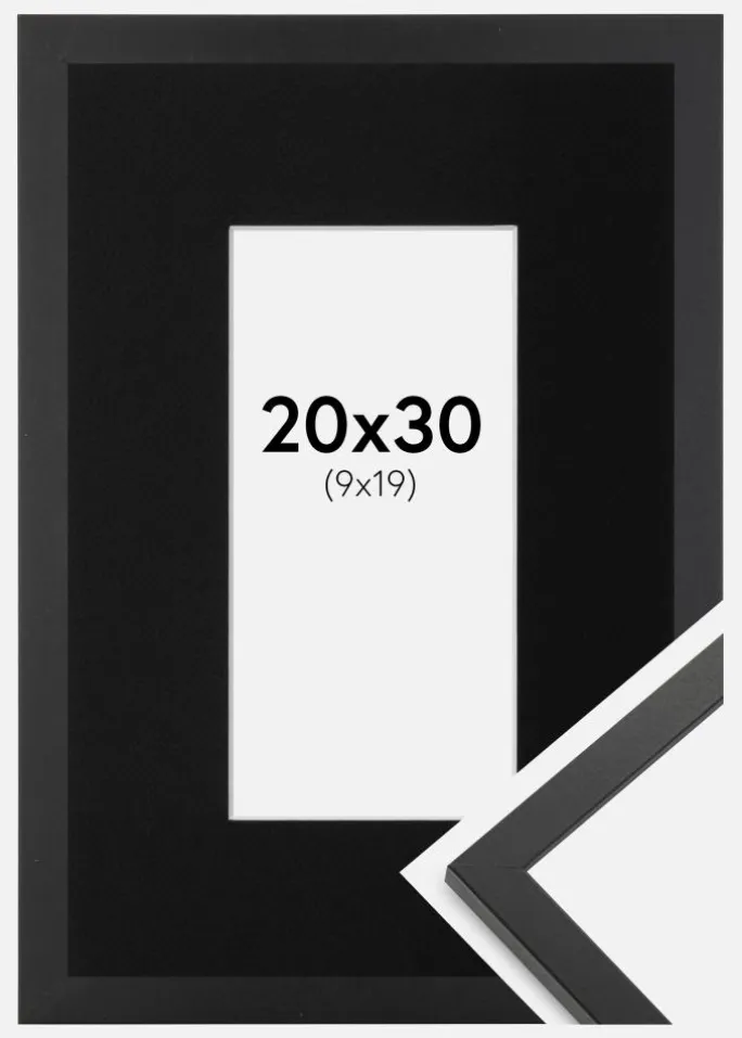 Ramme Trendy Sort 20x30 cm - Passepartout Sort 10x20 cm