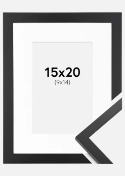 Ramme Trendy Sort 15x20 cm - Passepartout Hvid 10x15 cm