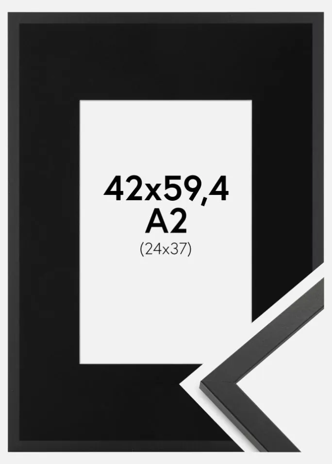 Ramme Trendy Sort 42x59,4 cm (A2) - Passepartout Sort 25x38 cm