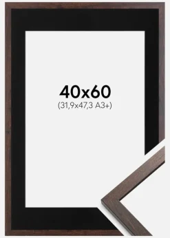 Ramme Trendy Valnød 40x60 cm - Passepartout Sort 32,9x48,3 cm (A3+)