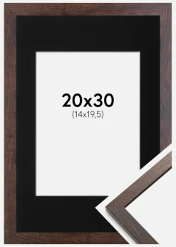 Ramme Trendy Valnød 20x30 cm - Passepartout Sort 15x21 cm (A5)