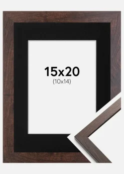 Ramme Trendy Valnød 15x20 cm - Passepartout Sort 11x15 cm