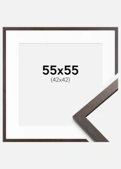 Ramme Trendy Valnød 55x55 cm - Passepartout Hvid 43x43 cm