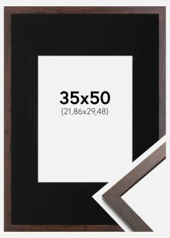Ramme Trendy Valnød 35x50 cm - Passepartout Sort 9x12 inches