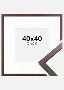 Ramme Trendy Valnød 40x40 cm - Passepartout Hvid 25x25 cm