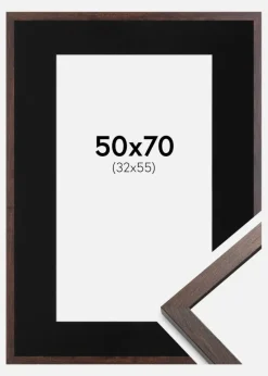 Ramme Trendy Valnød 50x70 cm - Passepartout Sort 33x56 cm