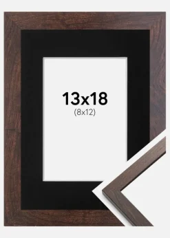 Ramme Trendy Valnød 13x18 cm - Passepartout Sort 9x13 cm