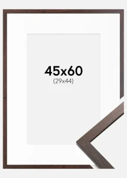 Ramme Trendy Valnød 45x60 cm - Passepartout Hvid 30x45 cm