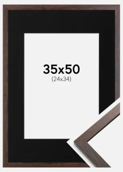 Ramme Trendy Valnød 35x50 cm - Passepartout Sort 25x35 cm