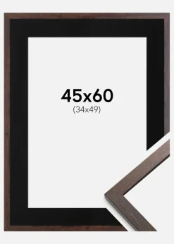 Ramme Trendy Valnød 45x60 cm - Passepartout Sort 35x50 cm