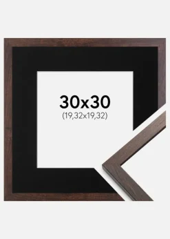 Ramme Trendy Valnød 30x30 cm - Passepartout Sort 8x8 inches