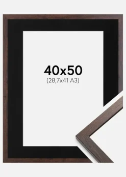 Ramme Trendy Valnød 40x50 cm - Passepartout Sort 29,7x42 cm (A3)