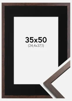 Ramme Trendy Valnød 35x50 cm - Passepartout Sort 10x15 inches
