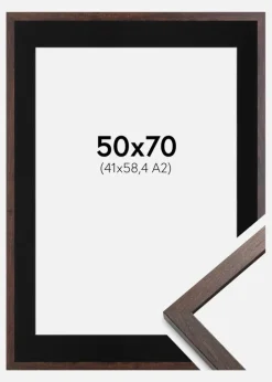 Ramme Trendy Valnød 50x70 cm - Passepartout Sort 42x59,4 cm (A2)