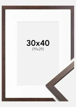 Ramme Trendy Valnød 30x40 cm - Passepartout Hvid 20x30 cm