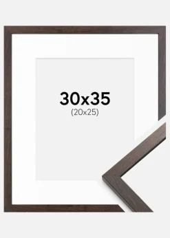 Ramme Trendy Valnød 30x35 cm - Passepartout Hvid 21x26 cm