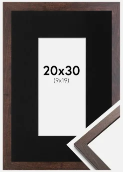 Ramme Trendy Valnød 20x30 cm - Passepartout Sort 10x20 cm