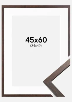 Ramme Trendy Valnød 45x60 cm - Passepartout Hvid 35x50 cm