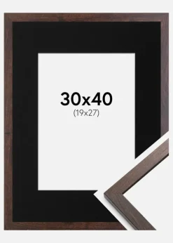 Ramme Trendy Valnød 30x40 cm - Passepartout Sort 20x28 cm