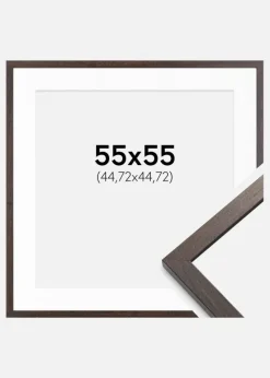 Ramme Trendy Valnød 55x55 cm - Passepartout Hvid 18x18 inches