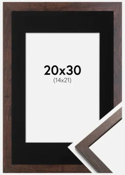 Ramme Trendy Valnød 20x30 cm - Passepartout Sort 15x22 cm