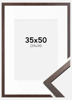 Ramme Trendy Valnød 35x50 cm - Passepartout Hvid 25x35 cm