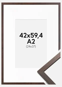 Ramme Trendy Valnød 42x59,4 cm (A2) - Passepartout Hvid 25x38 cm