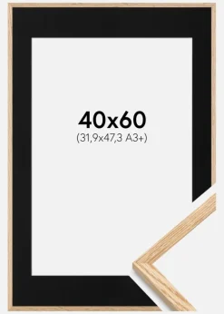 Ramme Tynd Eg 40x60 cm - Passepartout Sort 32,9x48,3 cm (A3+)