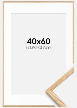 Ramme Tynd Eg 40x60 cm - Passepartout Hvid 32,9x48,3 cm (A3+)