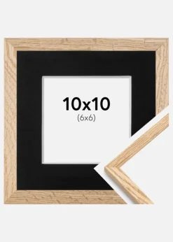 Ramme Tynd Eg 10x10 cm - Passepartout Sort 7x7 cm