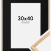 Ramme Tynd Eg 30x40 cm - Passepartout Sort 20x30 cm