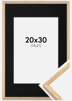 Ramme Tynd Eg 20x30 cm - Passepartout Sort 15x22 cm