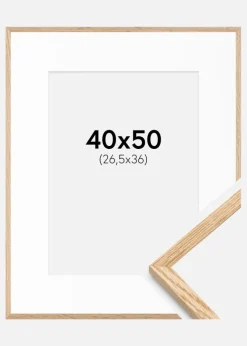 Ramme Tynd Eg 40x50 cm - Passepartout Hvid 27,5x37 cm