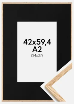 Ramme Tynd Eg 42x59,4 cm (A2) - Passepartout Sort 25x38 cm