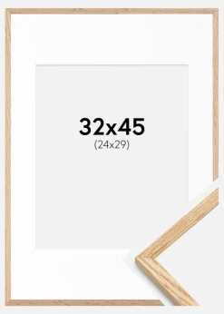 Ramme Tyndt Egetræ 32x45 cm - Passepartout Hvid 25x30 cm