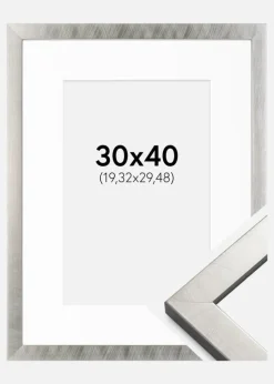 Ramme Uppsala Sølv 30x40 cm - Passepartout Hvid 8x12 inches
