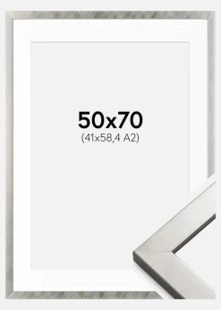 Ramme Uppsala Sølv 50x70 cm - Passepartout Hvid 42x59,4 cm (A2)