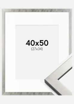 Ramme Uppsala Sølv 40x50 cm - Passepartout Hvid 28x35 cm