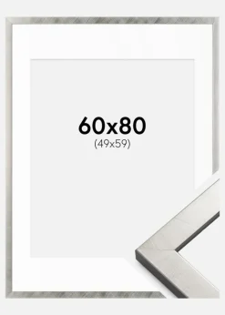 Ramme Uppsala Sølv 60x80 cm - Passepartout Hvid 50x60 cm