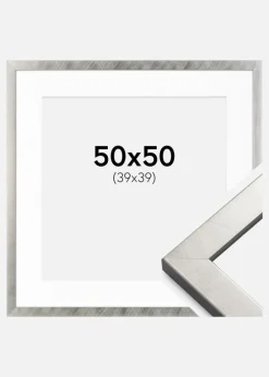 Ramme Uppsala Sølv 50x50 cm - Passepartout Hvid 40x40 cm