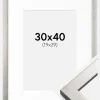 Ramme Uppsala Sølv 30x40 cm - Passepartout Hvid 20x30 cm