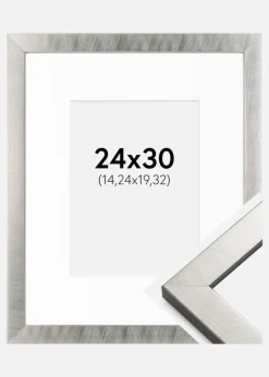 Ramme Uppsala Sølv 24x30 cm - Passepartout Hvid 6x8 inches