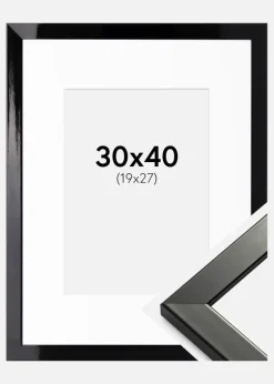 Ramme Uppsala Sort Højblank 30x40 cm - Passepartout Hvid 20x28 cm