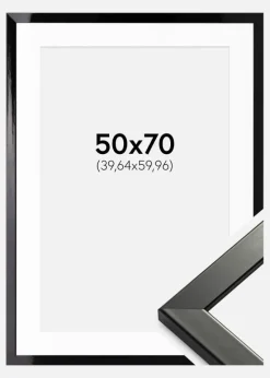 Ramme Uppsala Sort Højblank 50x70 cm - Passepartout Hvid 16x24 inches
