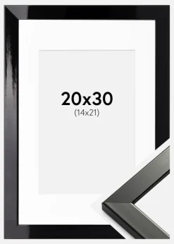 Ramme Uppsala Sort Højblank 20x30 cm - Passepartout Hvid 15x22 cm