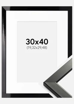 Ramme Uppsala Sort Højblank 30x40 cm - Passepartout Hvid 8x12 inches